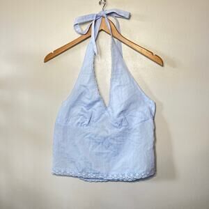 PacSun Halter Top Blue Baby Doll Lace Trim Your Favorite Summer Vacation M NWT
